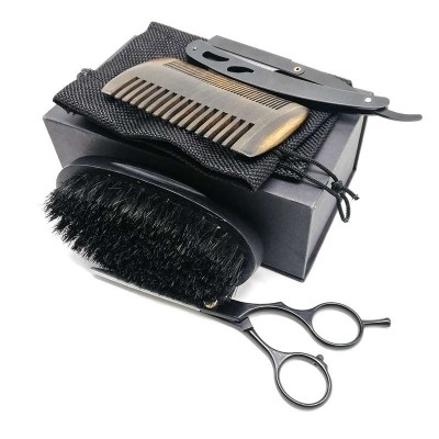 Black Wood Beard Brush and Comb Set Barber Kit with Beautiful Case